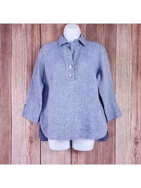 NWT Hinson Wu Womens Size 2 Aileen 3/4 Sleeve Luxe Linen Top Tunic Shirt Indigo